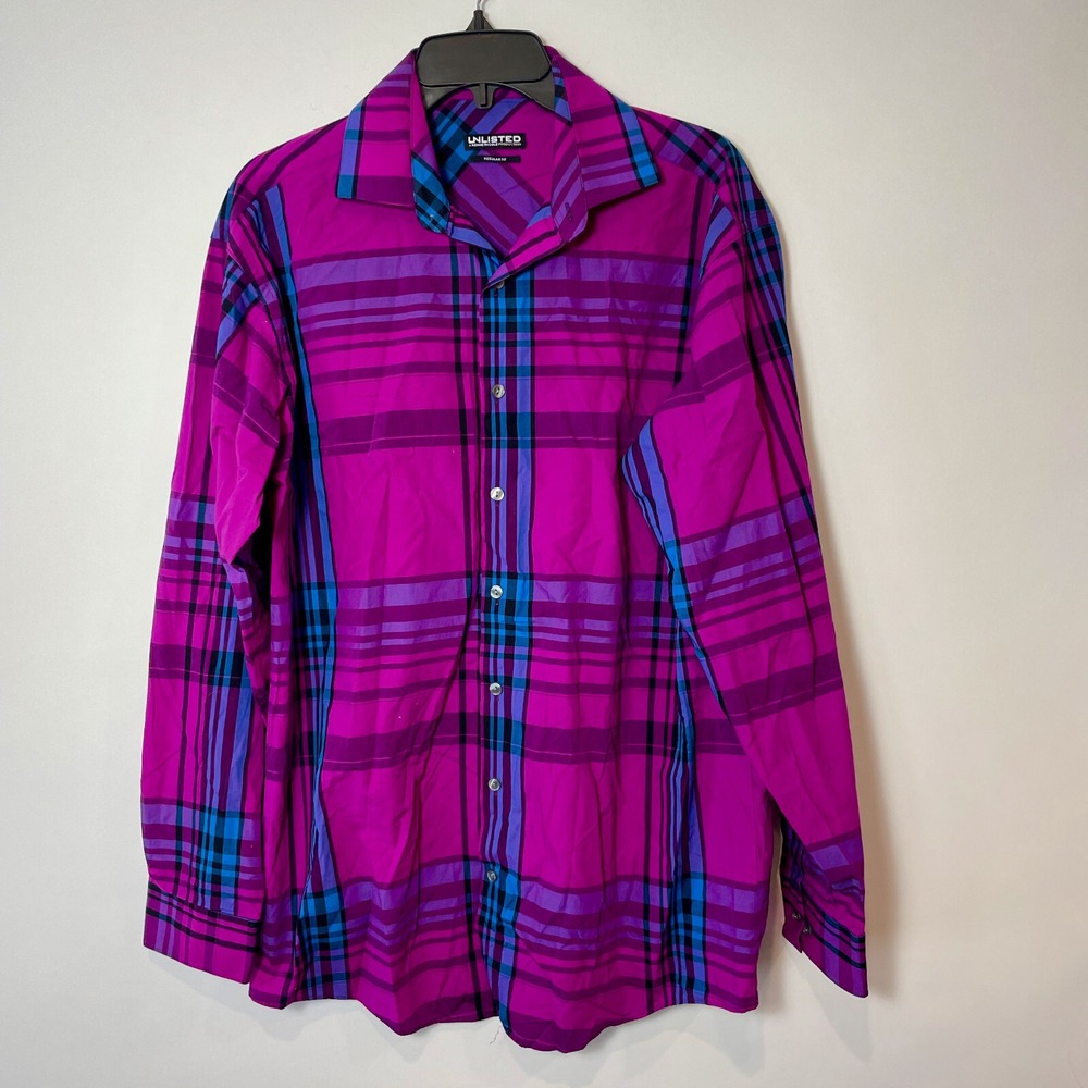 Kenneth Cole Unlisted‎ Plaid Button Up Shirt Mens Size 15.5 Pink Long Sleeve